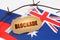 On the flags of Australia and Russia lies a cardboard plate with the inscription - Blockade