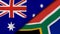 The flags of Australia and South Africa. News, reportage, business background. 3d illustration