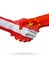 Flags Austria, China countries, partnership friendship handshake concept.