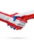 Flags Austria, Czech Republic countries, partnership friendship handshake concept.