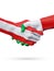 Flags Austria, Italy countries, partnership friendship handshake concept.