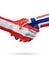 Flags Austria, Norway countries, partnership friendship handshake concept.