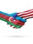 Flags Azerbaijan and United States countries, overprinted handshake.