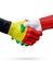 Flags Belgium, Italy countries, partnership friendship handshake concept.