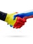 Flags Belgium, Russia countries, partnership friendship handshake concept.