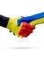 Flags Belgium, Ukraine countries, partnership friendship handshake concept.