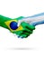 Flags Brazil Argentina countries, partnership friendship handshake concept.