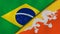 The flags of Brazil and Bhutan. News, reportage, business background. 3d illustration