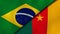 The flags of Brazil and Cameroon. News, reportage, business background. 3d illustration