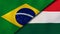 The flags of Brazil and Hungary. News, reportage, business background. 3d illustration