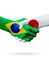 Flags Brazil, Japan countries, partnership friendship handshake concept.