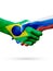 Flags Brazil, Russia countries, partnership friendship handshake concept.