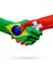 Flags Brazil, Switzerland countries, partnership friendship handshake concept.