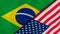 The flags of Brazil and United States. News, reportage, business background. 3d illustration