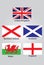 The flags of British Northern Ireland Scotland Wales and England