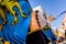 Flags of the brotherhood of Sbandieratori Di Fivizzano parading in a medieval festival