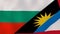 The flags of Bulgaria and Antigua and Barbuda. News, reportage, business background. 3d illustration