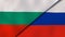 The flags of Bulgaria and Russia. News, reportage, business background. 3d illustration