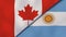 The flags of Canada and Argentina. News, reportage, business background. 3d illustration