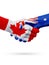 Flags Canada, Australia countries, partnership friendship handshake concept.
