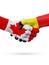 Flags Canada, Belgium countries, partnership friendship handshake concept.