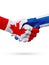 Flags Canada, Finland countries, partnership friendship handshake concept.