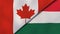 The flags of Canada and Hungary. News, reportage, business background. 3d illustration