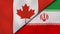 The flags of Canada and Iran. News, reportage, business background. 3d illustration