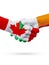 Flags Canada, Ireland countries, partnership friendship handshake concept.