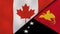 The flags of Canada and Papua New Guinea. News, reportage, business background. 3d illustration