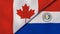 The flags of Canada and Paraguay. News, reportage, business background. 3d illustration