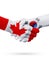 Flags Canada, South Korea countries, partnership friendship handshake concept.