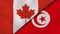 The flags of Canada and Tunisia. News, reportage, business background. 3d illustration