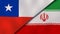 The flags of Chile and Iran. News, reportage, business background. 3d illustration