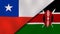 The flags of Chile and Kenya. News, reportage, business background. 3d illustration