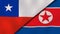 The flags of Chile and North Korea. News, reportage, business background. 3d illustration