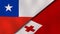 The flags of Chile and Tonga. News, reportage, business background. 3d illustration