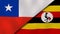 The flags of Chile and Uganda. News, reportage, business background. 3d illustration