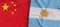 Flags of China and Argentina. Linen flag close-up. Flag made of canvas. Chinese, Beijing. Buenos Aires. State national symbols. 3d