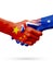 Flags China, Australia countries, partnership friendship handshake concept. 3D illustration