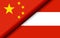 Flags of the China and Austria divided diagonally