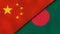 The flags of China and Bangladesh. News, reportage, business background. 3d illustration