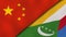 The flags of China and Comoros. News, reportage, business background. 3d illustration