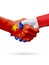 Flags China, France countries, partnership friendship handshake concept. 3D illustration