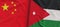 Flags of China and Jordan. Linen flag close-up. Flag made of canvas. Chinese, Beijing. Amman. State national symbols. 3d