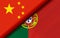 Flags of the China and Portugal divided diagonally