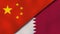 The flags of China and Qatar. News, reportage, business background. 3d illustration