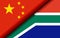 Flags of the China and South Africa divided diagonally