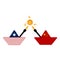 Flags of China and United States paper boat shape