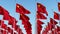 Flags of China waving in the wind against blue sky